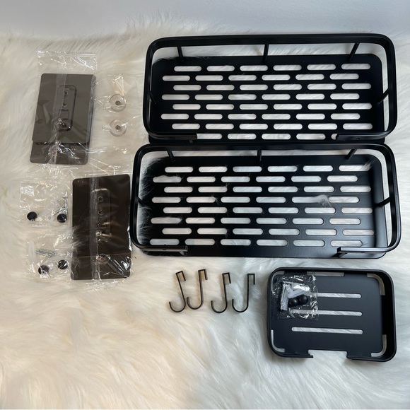 New 3-Pack Bathroom/Kitchen Shelves with Hooks, No Drilling, Large Storage/Black - Picture 10 of 12